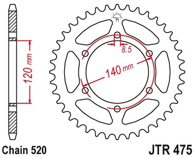JT JTR475.42 - звезда задняя Kawasaki KL250 1979-2005, KV 250 1985-1986
