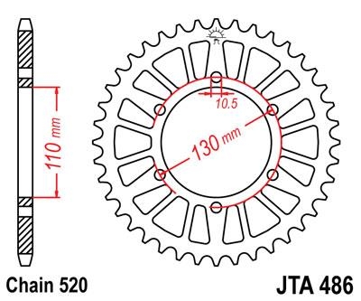 Звезда задняя(ведомая) легкосплавная(алюминевая) черная JT JTA486.45BLK - для мотоцикла KAWASAKI EX250 NINJA 2008-2012 (JTR486.45)