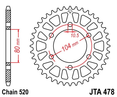Звезда ведомая(задняя) легкосплавная черная JT JTA478.40BLK для KAWASAKI ZX6R 2005-2013, Z750 (JTR478.40)