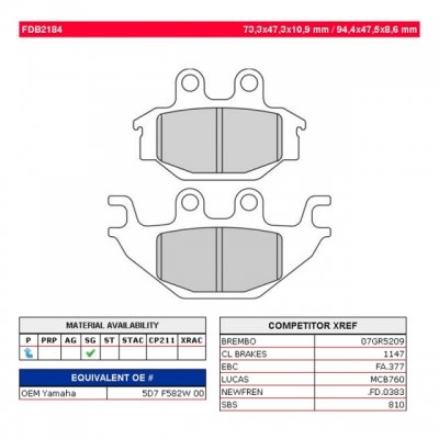 Колодки тормозные дисковые FERODO FDB2184SG Колодки тормозные дисковые FERODO FDB2184SG