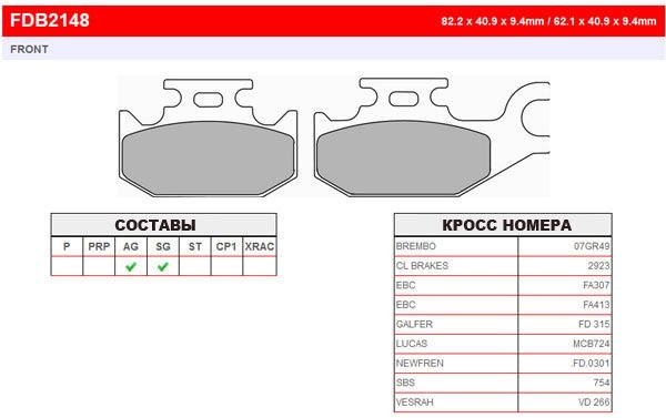 Колодки тормозные дисковые FERODO FDB2148AG