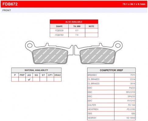 Колодки тормозные дисковые FERODO FDB672AG