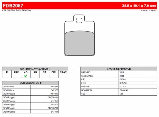 Колодки тормозные дисковые FERODO FDB2057AG