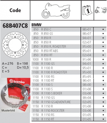 BREMBO 68B407C8 - тормозной диск задний BMW R 850 / 1100 / 1150 GS / ADV / R / RT / RS / S 1993-2006