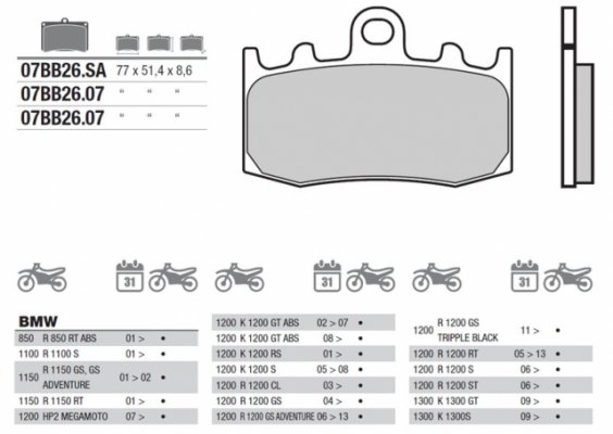 Тормозные колодки BREMBO 07BB26SA