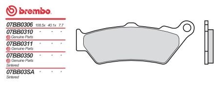 Колодки тормозные дисковые BREMBO 07BB03SP (FDB2006, MCB671)