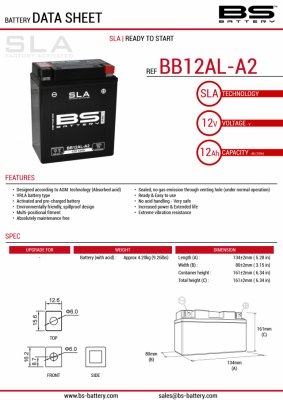 Аккумулятор BS BATTERY BB12AL-A2 (YB12AL-A2)