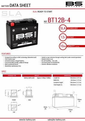 Аккумулятор BS BATTERY BT12B-4 (YT12B-4, YT12B-BS)