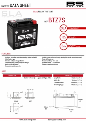 Аккумулятор BS BATTERY BTZ7S (YTZ7S)