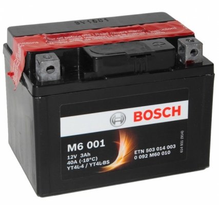 Аккумулятор BOSCH 6СТ-3 0092M60010 (YTX4L-BS) (3А*ч-40А)